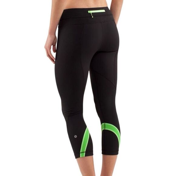 Lululemon Run Inspire Crop Leggings Black/Frond Green Size 6 - Picture 2 of 12